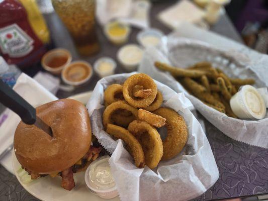 Steak Knife Bacon Cheddar Ranch Burger Onion rings Fried green beans