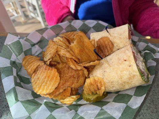Chicken salad wrap and house made chips