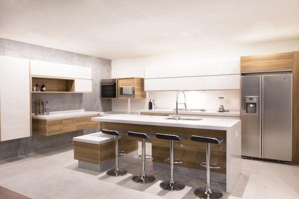 White crystal finish with wood Kitchen