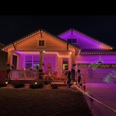 Halloween Lighting with JellyFish Lighting, permanent outdoor color-changing lights.