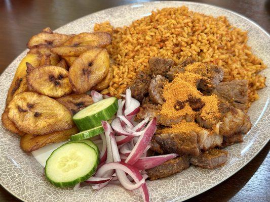 Suya Meal W/ Jollof Rice & Plantains @ColumbusFoodDude