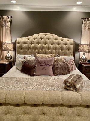 All wooden carved hutch and bedroom furniture and accessories