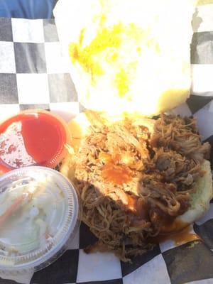 BBQ pulled pork sand which & slaw. There are a lot of food options if you do not eat seafood.
