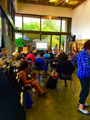 Ukulele lessons!!! In a very cool space, with awesome coffee! The Ethiopian blend has the most caffeine! Aloha!