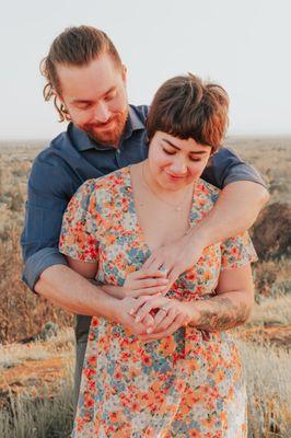 Outdoor wildflowers engagement portrait
