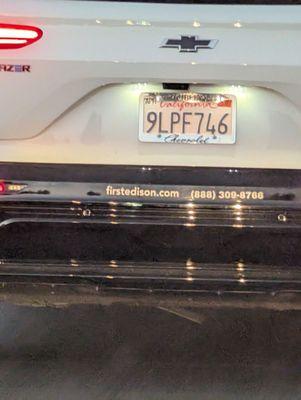 License plate and the company info.