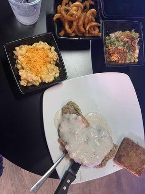 Chicken fried steak with sides