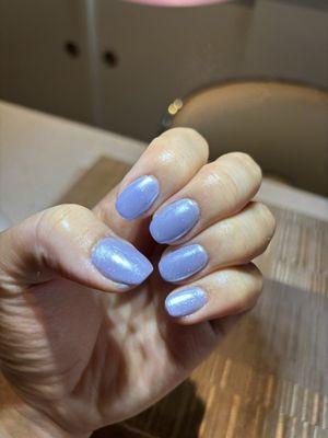 Lavender dip nails with chrome. 10/10 recommend it.