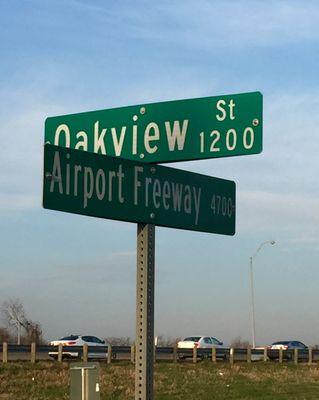 The Law Office of Cass Callaway is located at the intersection of Oakview Street and Airport Freeway frontage road.