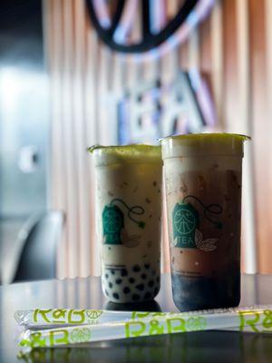 Jasmine Green Milk Tea with Boba Roasted Oolong Tea with Cheese Cream and Grass Jelly