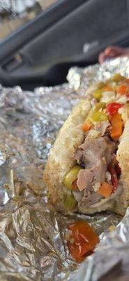 Side shot of the combo sandwich.