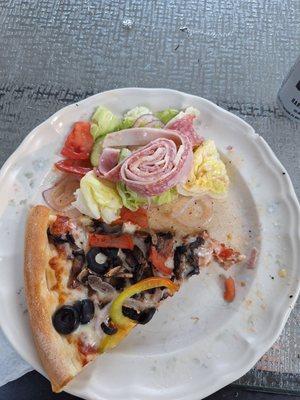 Vegetarian pizza and Antipasto