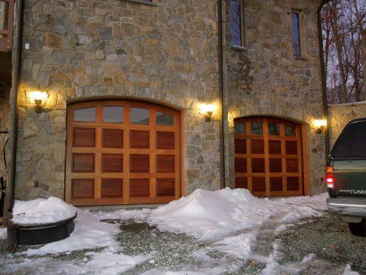 Custom made Brazilian cherry garage doors. Home designed and built by Owner of Collins Construction.
