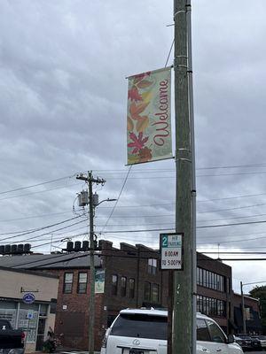 seasonal banners in downtown athens
