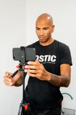 Setting up for a video demonstration with a client.