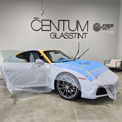Porsche 911 prep and masking for window tinting