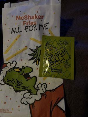 The famous Grinch salt and fry shaker bag