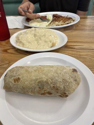Hot breakfast plate and a lovely burrito