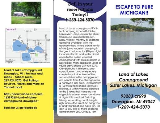 Information Flyer Click to Enlarge Land Of Lakes Campground!!