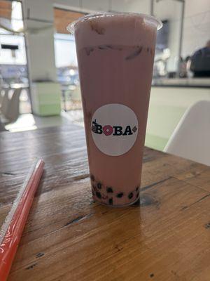 Strawberry Black Milk Tea with boba