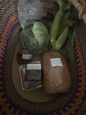 fresh baked goods and veggies straight from the farm