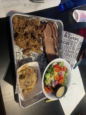 Bbq combo brisket, pulled pork and cheese bacon potatoes