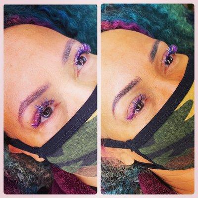 Classic Specialty Lashes. Lash Colors: blue & purple
Glitter Colors: purple blue silver and gold