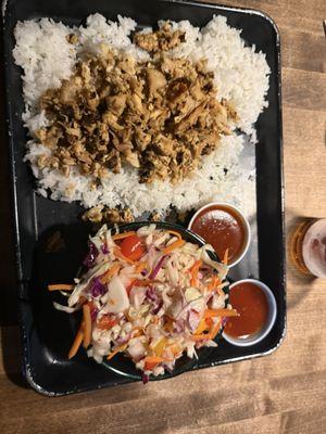 Pulled Chicken with rice and cole slaw
