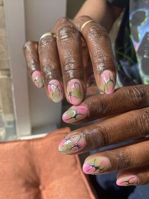 Apres gel x with airbrush design