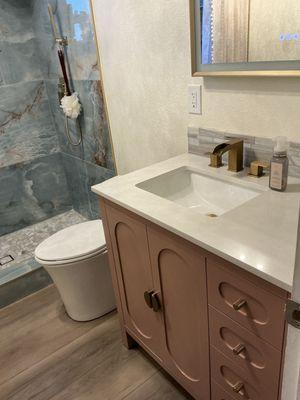 Dad added backsplash instead of tile back piece.