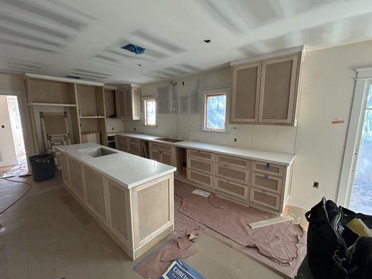 Custom cabinets in place