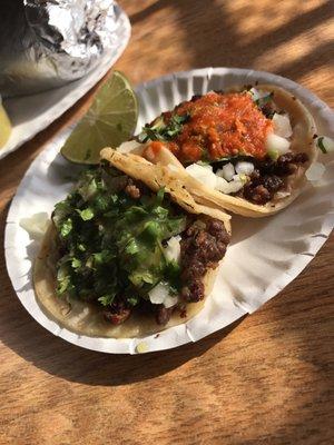 Carne asada tacos are great. Salsas are super tasty.
