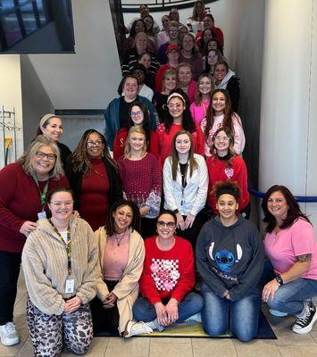 Team Sunflower attending Professional Development Day on Feb. 17, 2025 in their red and pink for Valentine's Day!