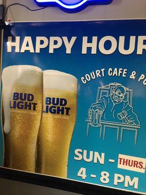 Happy Hour Sunday to Thursday, 4PM to 8PM
