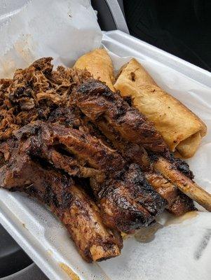 Ribs, pulled pork, & a flauta. Yum!