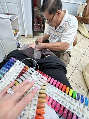 6.28.24 Pedicure with I Gel Beauty, regular polish in Blush Pink #DD07. Done by Tony
