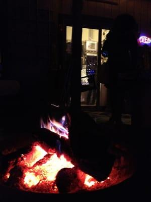 Bonfire outside the store