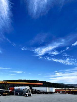 Fuel island and truckers entrance