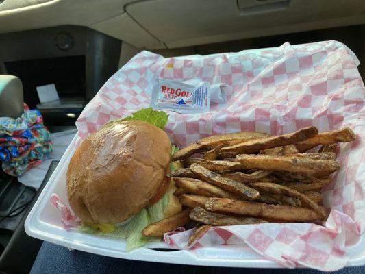 A classic single burger w/ seasoned fries