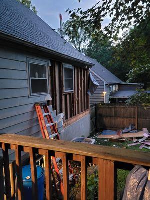 Yard covered in debris all over& in front of stairs.fell requiring medical treatment&interventionshoulder, back, knees, ankle, wrist