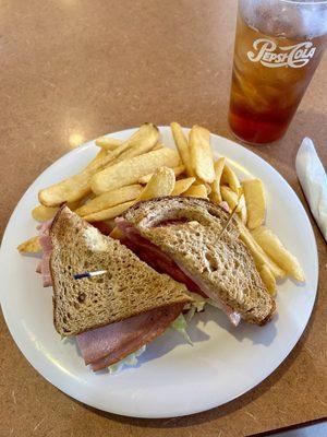 I enjoyed a ham sandwich with fries today, and (not shown) a cup of the complimentary soup of the day (a delicious chicken noodle).