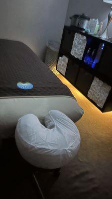 Massage Room--very clean and organized! Bed is heated also!