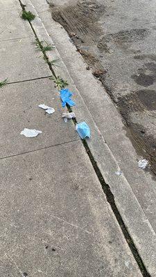 Just one of the few times I have seen trash on the side walk due to the lazy nurses , that have trash cans in their own facility