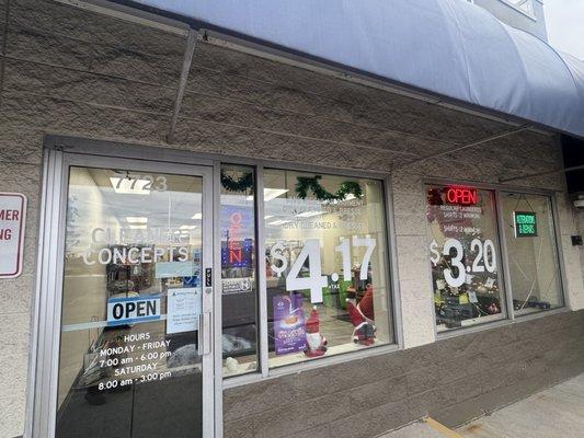 Store front with prices and business hours!