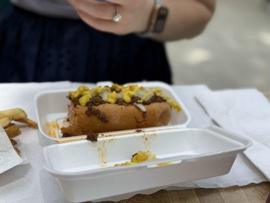 Famous Dinwiddie Dog and fries