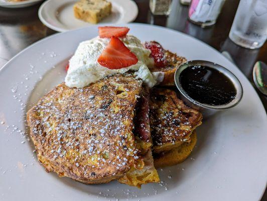 Normandy French Toast - Sourdough stuffed with cream cheese and raspberry jam. Best French toast ever!