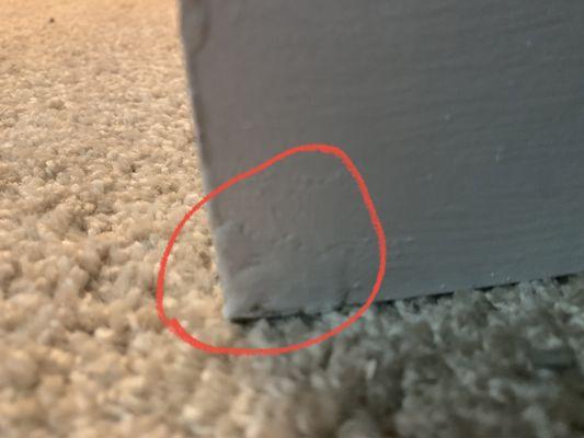 Did not replace molding, thumb pressed caulking to cover damage to molding; reported to USAA it was replaced