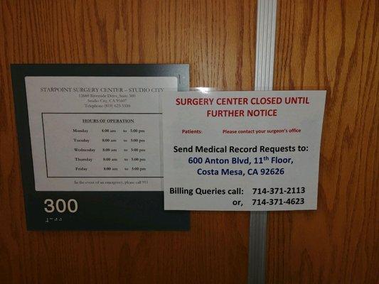 No notice. No phone calls. They literally confirmed my surgery for tomorrow, July 31,2020 and with no notice are closed.