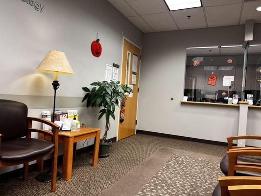 Partial view of the waiting room and checkin window