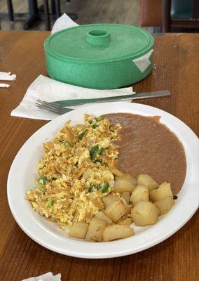 Migas Breakfast a la mexicana minus tomatoes